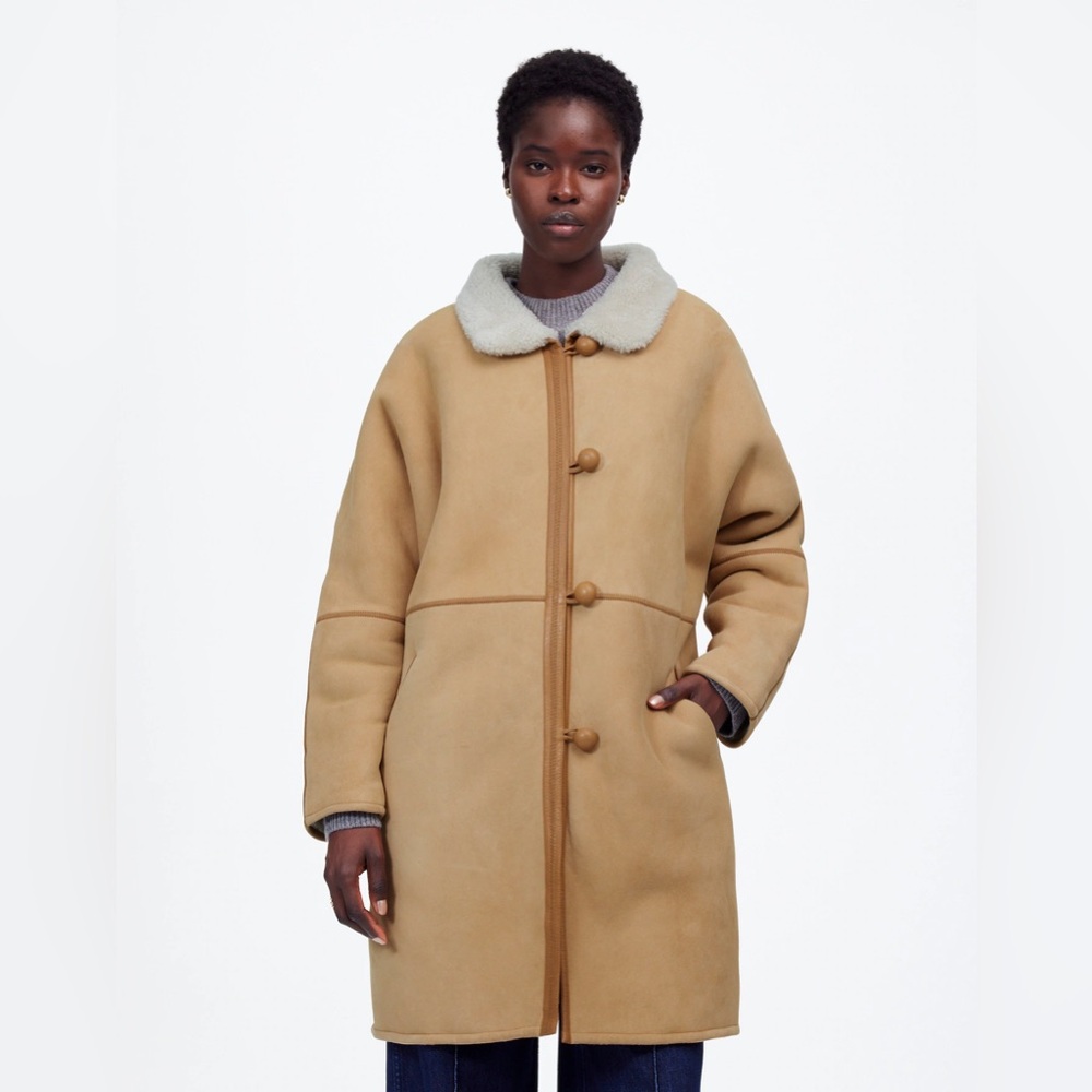 Madewell Suede Oversized Long Jacket (Shearling Coat) Size M NWD $950 NT638 - Picture 2 of 16